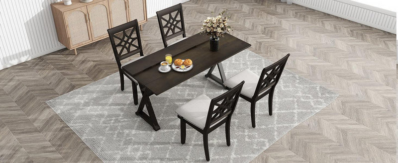 TOPMAX 5-Piece 62*35.2inch Extendable Rubber Wood Dining Table Set with X-shape Legs,Console Table with Two 8.8Inch-Wide Flip Lids and Upholstered Dining Chairs ,Dark Walnut - Supfirm