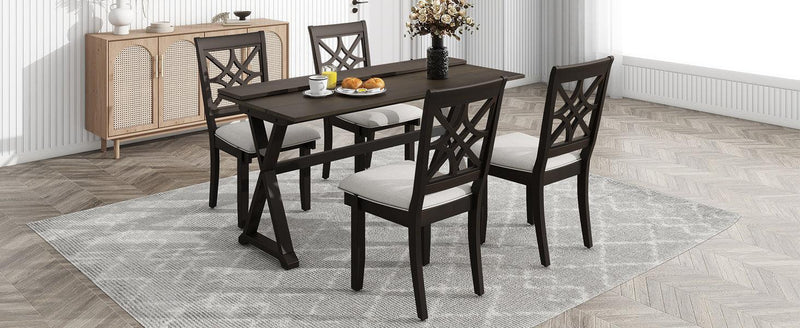 TOPMAX 5-Piece 62*35.2inch Extendable Rubber Wood Dining Table Set with X-shape Legs,Console Table with Two 8.8Inch-Wide Flip Lids and Upholstered Dining Chairs ,Dark Walnut - Supfirm