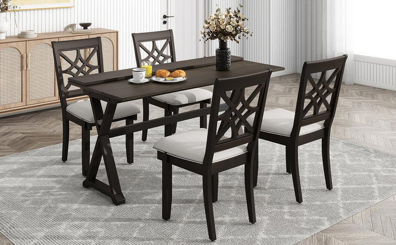 TOPMAX 5-Piece 62*35.2inch Extendable Rubber Wood Dining Table Set with X-shape Legs,Console Table with Two 8.8Inch-Wide Flip Lids and Upholstered Dining Chairs ,Dark Walnut - Supfirm