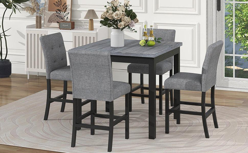 TOPMAX 5-Piece Counter Height Dining Set Wood Square Dining Room Table and Chairs Stools w/Footrest & 4 Upholstered high-back Chairs,Black - Supfirm