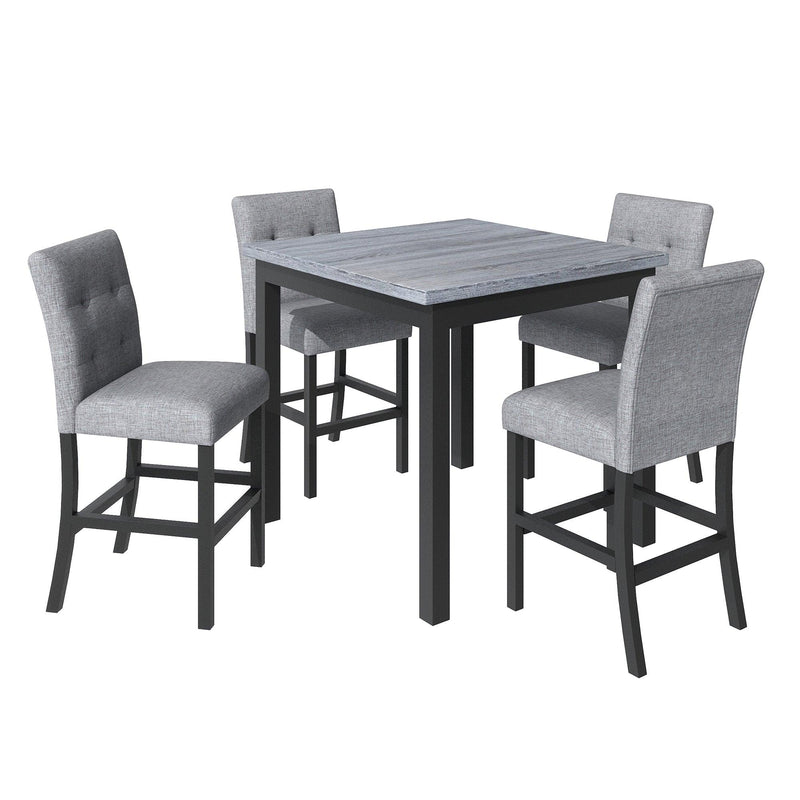 TOPMAX 5-Piece Counter Height Dining Set Wood Square Dining Room Table and Chairs Stools w/Footrest & 4 Upholstered high-back Chairs,Black - Supfirm