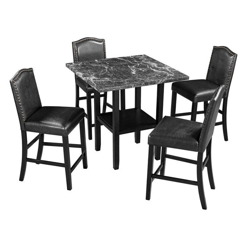 TOPMAX 5 Piece Dining Set with Matching Chairs and Bottom Shelf for Dining Room, Black Chair+Black Table - Supfirm