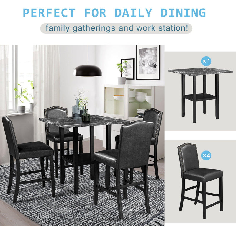 TOPMAX 5 Piece Dining Set with Matching Chairs and Bottom Shelf for Dining Room, Black Chair+Black Table - Supfirm