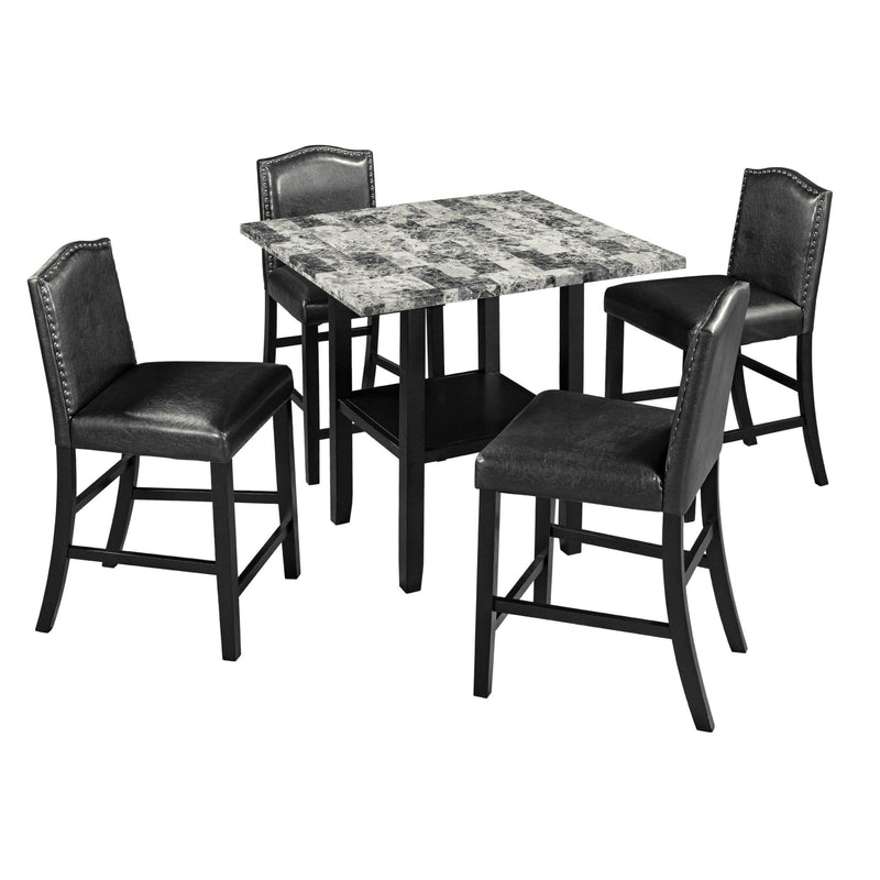 TOPMAX 5 Piece Dining Set with Matching Chairs and Bottom Shelf for Dining Room, Black Chair+Gray Table - Supfirm