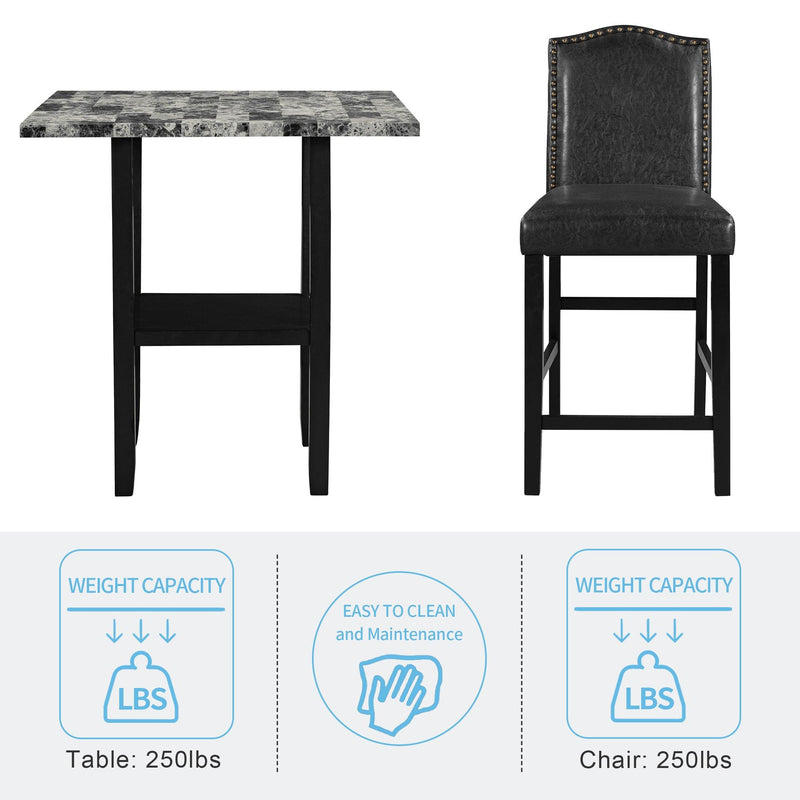 TOPMAX 5 Piece Dining Set with Matching Chairs and Bottom Shelf for Dining Room, Black Chair+Gray Table - Supfirm