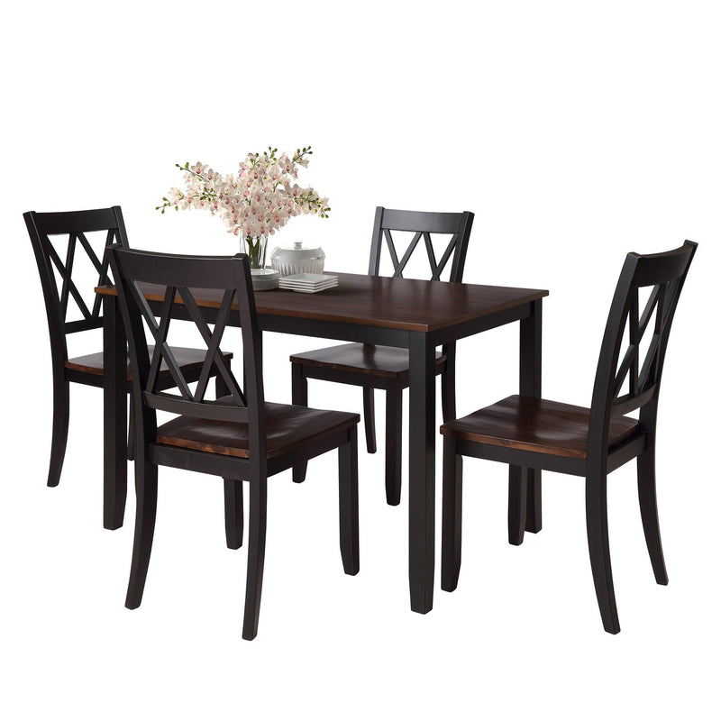 TOPMAX 5-Piece Dining Table Set Home Kitchen Table and Chairs Wood Dining Set, Black+Cherry - Supfirm