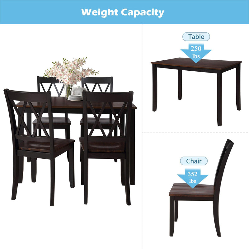 TOPMAX 5-Piece Dining Table Set Home Kitchen Table and Chairs Wood Dining Set, Black+Cherry - Supfirm