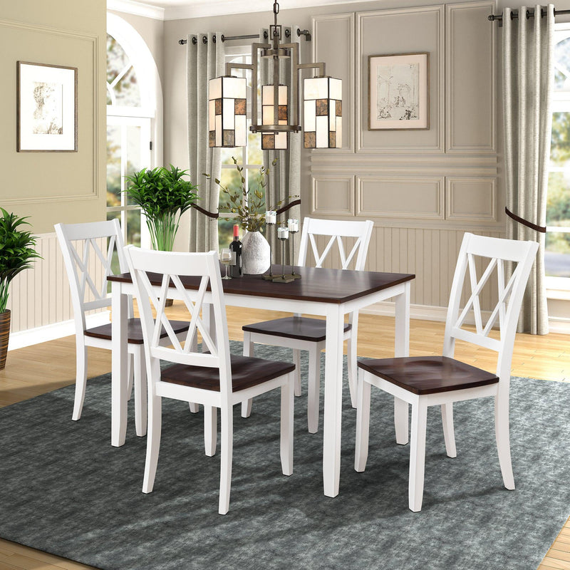 TOPMAX 5-Piece Dining Table Set Home Kitchen Table and Chairs Wood Dining Set, White+Cherry - Supfirm
