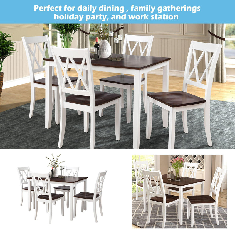 TOPMAX 5-Piece Dining Table Set Home Kitchen Table and Chairs Wood Dining Set, White+Cherry - Supfirm