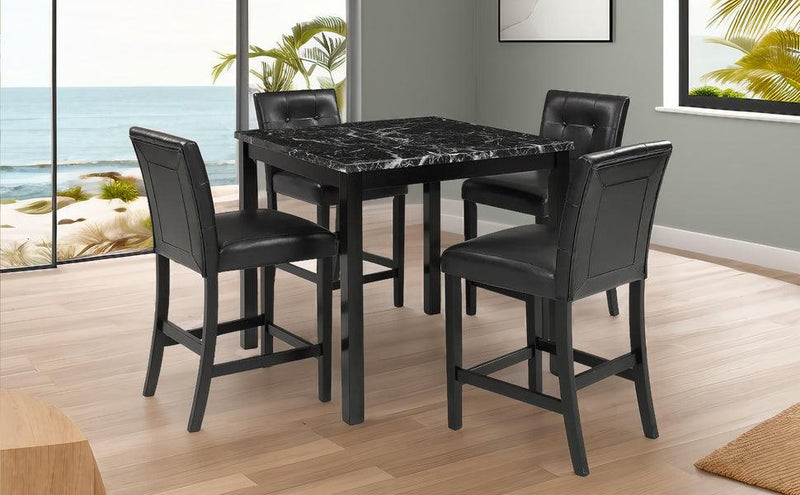 TOPMAX 5-Piece Kitchen Table Set Faux Marble Top Counter Height Dining Table Set with 4 PU Leather-Upholstered Chairs, Black - Supfirm