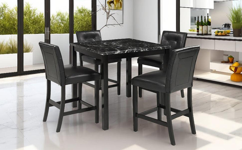 TOPMAX 5-Piece Kitchen Table Set Faux Marble Top Counter Height Dining Table Set with 4 PU Leather-Upholstered Chairs, Black - Supfirm