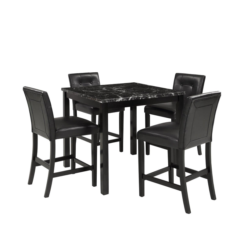 TOPMAX 5-Piece Kitchen Table Set Faux Marble Top Counter Height Dining Table Set with 4 PU Leather-Upholstered Chairs, Black - Supfirm