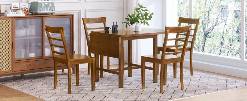 TOPMAX 5-Piece Wood Square Drop Leaf Breakfast Nook Extendable Dining Table Set with 4 Ladder Back Chairs for Small Places, Brown - Supfirm