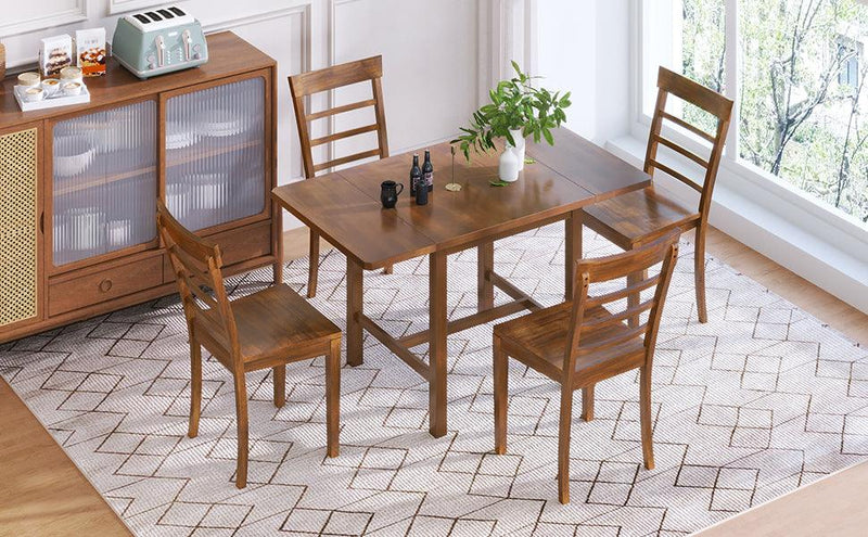 TOPMAX 5-Piece Wood Square Drop Leaf Breakfast Nook Extendable Dining Table Set with 4 Ladder Back Chairs for Small Places, Brown - Supfirm