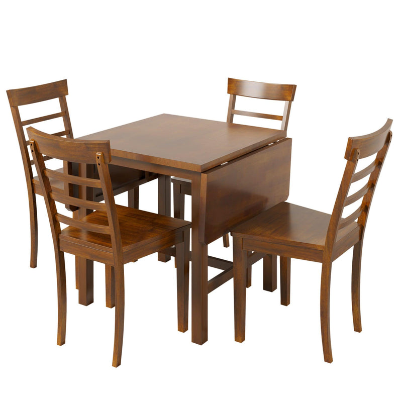 TOPMAX 5-Piece Wood Square Drop Leaf Breakfast Nook Extendable Dining Table Set with 4 Ladder Back Chairs for Small Places, Brown - Supfirm