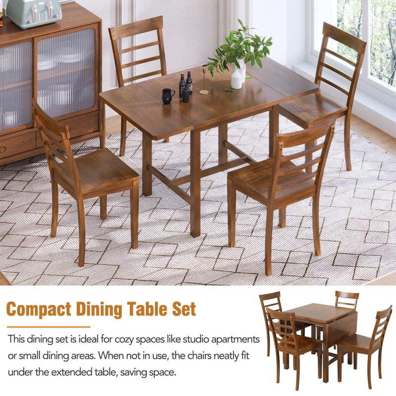 TOPMAX 5-Piece Wood Square Drop Leaf Breakfast Nook Extendable Dining Table Set with 4 Ladder Back Chairs for Small Places, Brown - Supfirm