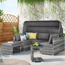 TOPMAX 5 Pieces Outdoor Sectional Patio Rattan Sofa Set Rattan Daybed , PE Wicker Conversation Furniture Set w/ Canopy and Tempered Glass Side Table, Gray - Supfirm