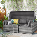 TOPMAX 5 Pieces Outdoor Sectional Patio Rattan Sofa Set Rattan Daybed , PE Wicker Conversation Furniture Set w/ Canopy and Tempered Glass Side Table, Gray - Supfirm