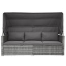 TOPMAX 5 Pieces Outdoor Sectional Patio Rattan Sofa Set Rattan Daybed , PE Wicker Conversation Furniture Set w/ Canopy and Tempered Glass Side Table, Gray - Supfirm