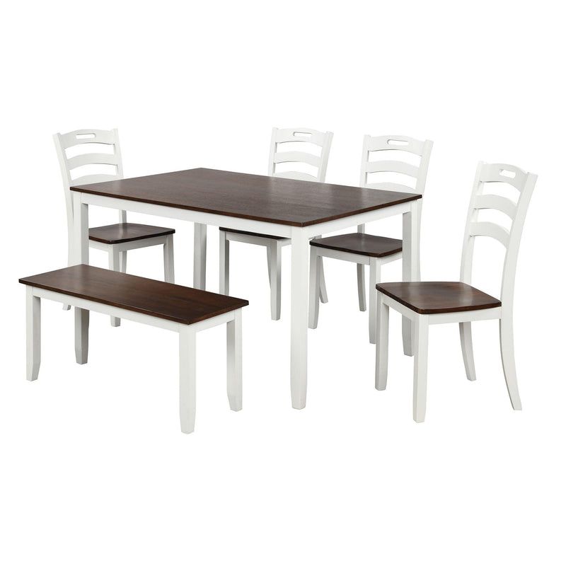 TOPMAX 6 Piece Dining Table Set with Bench, Table Set with Waterproof Coat, Ivory and Cherry - Supfirm