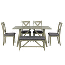 TOPMAX 6 Piece Dining Table Set Wood Dining Table and chair Kitchen Table Set with Table, Bench and 4 Chairs, Rustic Style, Gray(No Difference with SH000109AAE) - Supfirm