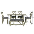 TOPMAX 6 Piece Dining Table Set Wood Dining Table and chair Kitchen Table Set with Table, Bench and 4 Chairs, Rustic Style, Gray(No Difference with SH000109AAE) - Supfirm