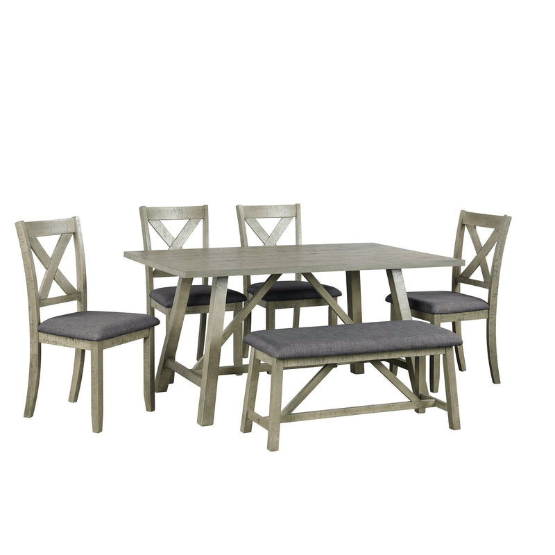 TOPMAX 6 Piece Dining Table Set Wood Dining Table and chair Kitchen Table Set with Table, Bench and 4 Chairs, Rustic Style, Gray(No Difference with SH000109AAE) - Supfirm