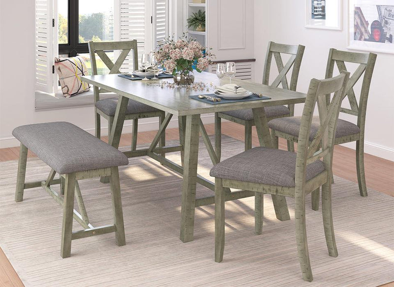 TOPMAX 6 Piece Dining Table Set Wood Dining Table and chair Kitchen Table Set with Table, Bench and 4 Chairs, Rustic Style, Gray(No Difference with SH000109AAE) - Supfirm