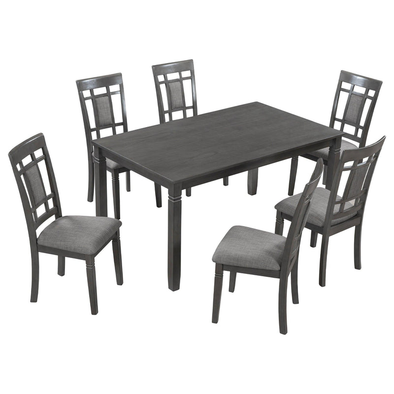 TOPMAX 7-Piece Farmhouse Rustic Wooden Dining Table Set Kitchen Furniture Set with 6 Padded Dining Chairs, Gray - Supfirm