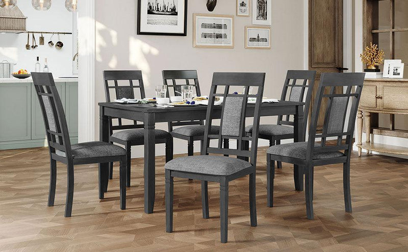 TOPMAX 7-Piece Farmhouse Rustic Wooden Dining Table Set Kitchen Furniture Set with 6 Padded Dining Chairs, Gray - Supfirm