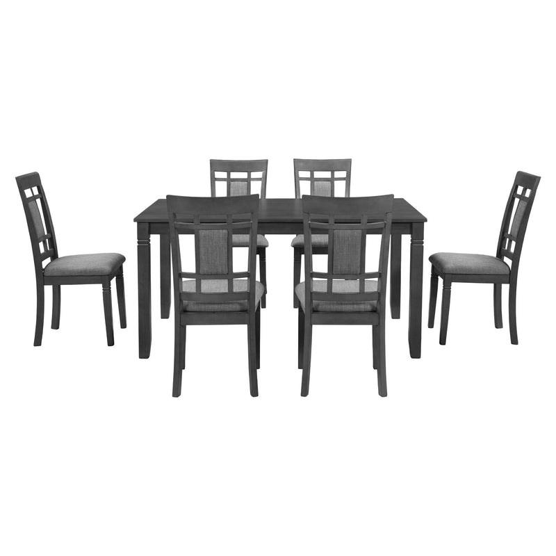 TOPMAX 7-Piece Farmhouse Rustic Wooden Dining Table Set Kitchen Furniture Set with 6 Padded Dining Chairs, Gray - Supfirm