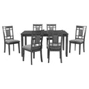 TOPMAX 7-Piece Farmhouse Rustic Wooden Dining Table Set Kitchen Furniture Set with 6 Padded Dining Chairs, Gray - Supfirm