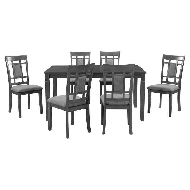 TOPMAX 7-Piece Farmhouse Rustic Wooden Dining Table Set Kitchen Furniture Set with 6 Padded Dining Chairs, Gray - Supfirm