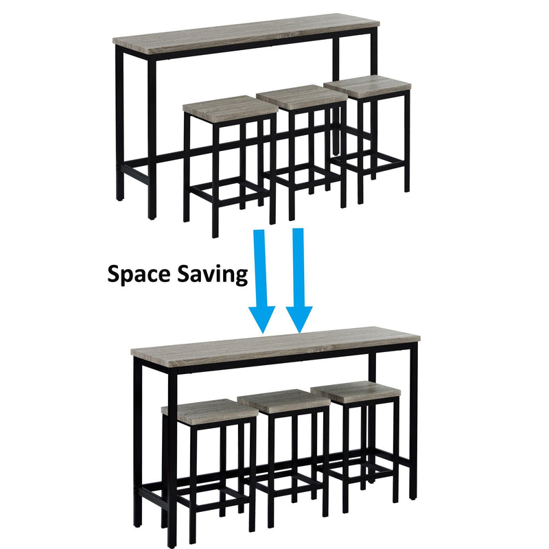 TOPMAX Counter Height Extra Long Dining Table Set with 3 Stools Pub Kitchen Set Side Table with Footrest, Gray - Supfirm