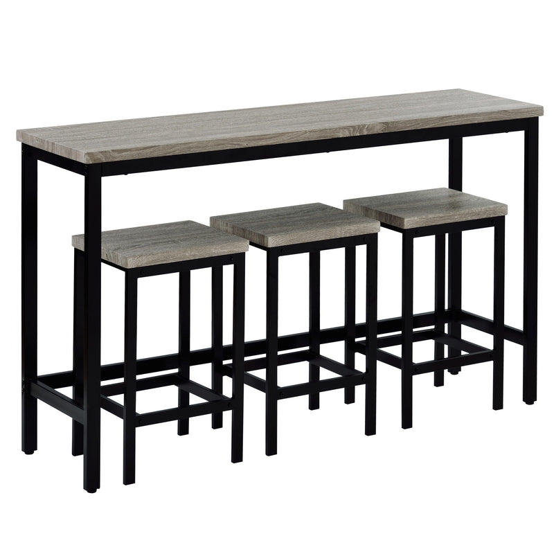 TOPMAX Counter Height Extra Long Dining Table Set with 3 Stools Pub Kitchen Set Side Table with Footrest, Gray - Supfirm