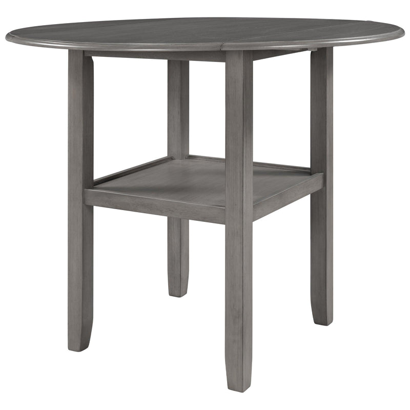 TOPMAX Farmhouse 3 Piece Round Counter Height Kitchen Dining Table Set with Drop Leaf Table, One Shelf and 2 Cross Back Padded Chairs for Small Places, Gray - Supfirm