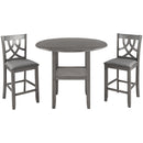 TOPMAX Farmhouse 3 Piece Round Counter Height Kitchen Dining Table Set with Drop Leaf Table, One Shelf and 2 Cross Back Padded Chairs for Small Places, Gray - Supfirm