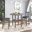 TOPMAX Farmhouse 3 Piece Round Counter Height Kitchen Dining Table Set with Drop Leaf Table, One Shelf and 2 Cross Back Padded Chairs for Small Places, Gray - Supfirm