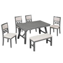 TOPMAX Farmhouse Solid Wood 6-Piece Dining Table Set Rectangular Kitchen Table Set with Upholstered Chairs and Bench, Gray - Supfirm