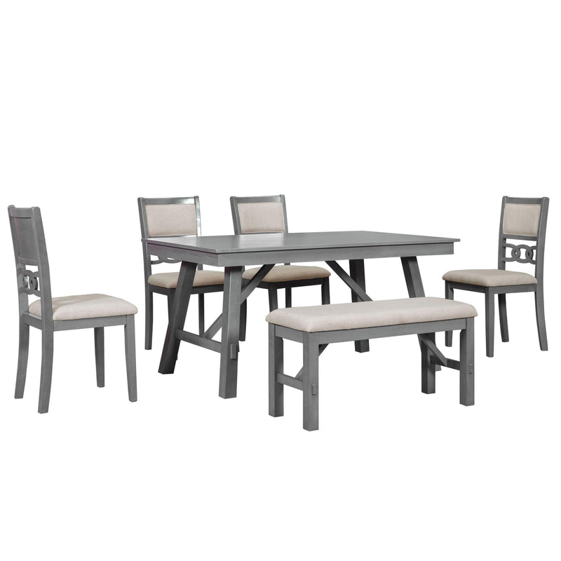 TOPMAX Farmhouse Solid Wood 6-Piece Dining Table Set Rectangular Kitchen Table Set with Upholstered Chairs and Bench, Gray - Supfirm