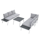 TOPMAX Industrial 5-Piece Aluminum Outdoor Patio Furniture Set, Modern Garden Sectional Sofa Set with End Tables, Coffee Table and Furniture Clips for Backyard, White+Grey - Supfirm