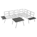 TOPMAX Industrial 5-Piece Aluminum Outdoor Patio Furniture Set, Modern Garden Sectional Sofa Set with End Tables, Coffee Table and Furniture Clips for Backyard, White+Grey - Supfirm