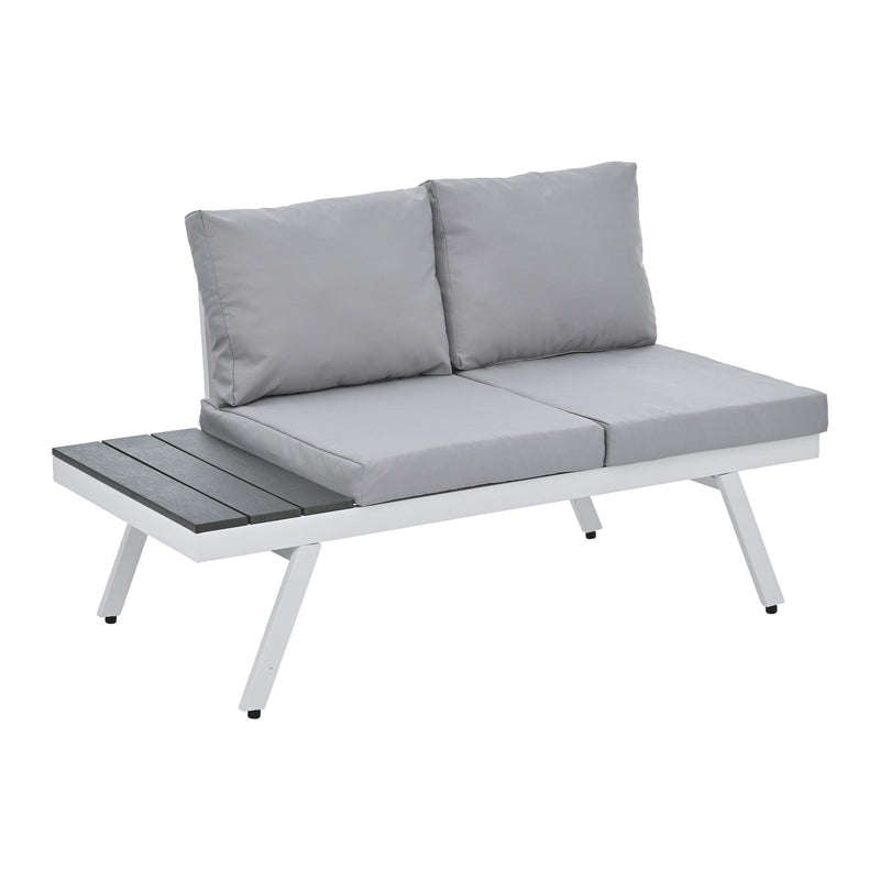 TOPMAX Industrial 5-Piece Aluminum Outdoor Patio Furniture Set, Modern Garden Sectional Sofa Set with End Tables, Coffee Table and Furniture Clips for Backyard, White+Grey - Supfirm