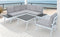 TOPMAX Industrial 5-Piece Aluminum Outdoor Patio Furniture Set, Modern Garden Sectional Sofa Set with End Tables, Coffee Table and Furniture Clips for Backyard, White+Grey - Supfirm