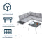 TOPMAX Industrial 5-Piece Aluminum Outdoor Patio Furniture Set, Modern Garden Sectional Sofa Set with End Tables, Coffee Table and Furniture Clips for Backyard, White+Grey - Supfirm