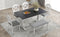 TOPMAX Mid-Century 6-Piece Trestle Table Set with Victorian Round Upholstered Dining Chairs and Long Bench, Gray+Antique White - Supfirm