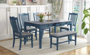 TOPMAX Mid-Century 6-Piece Wood Dining Table Set, Kitchen Table Set with Drawer, Upholstered Chairs and Bench, Antique Blue - Supfirm