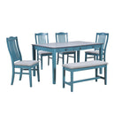 TOPMAX Mid-Century 6-Piece Wood Dining Table Set, Kitchen Table Set with Drawer, Upholstered Chairs and Bench, Antique Blue - Supfirm