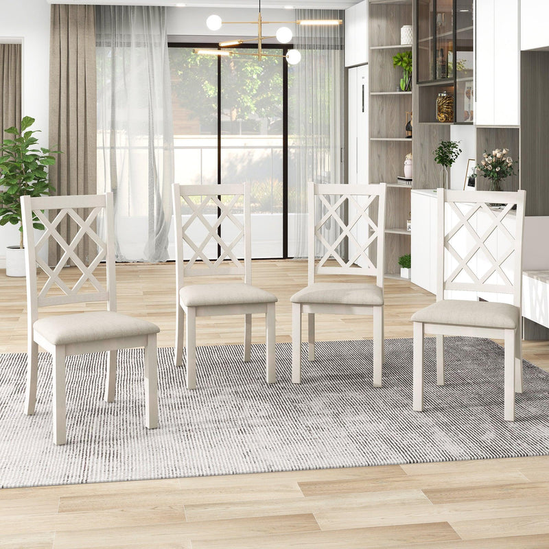 TOPMAX Mid-Century Solid Wood 5-Piece Round Dining Table Set, Kitchen Table Set with Upholstered Chairs for Small Places, Walnut Table+Beige Chair - Supfirm