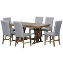 TOPMAX Mid-Century Solid Wood 7-Piece Dining Table Set Extendable Kitchen Table Set with Upholstered Chairs and 12" Leaf for 6, Golden Brown+Gray Cushion - Supfirm